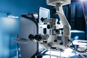 Ophthalmic laser system in eye surgery clinic. Laser treatmnet for myopia. The ophtalmology medical...