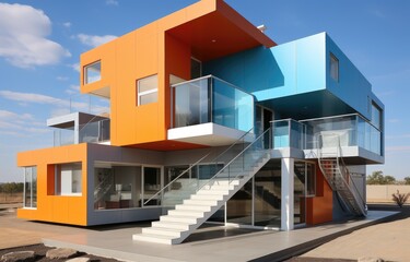 Fototapeta premium Beautiful modern beach house, minimalistic design, Beach luxury living on Sea view