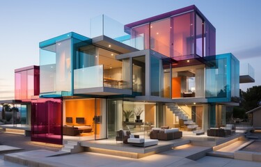 Beautiful modern beach house, minimalistic design, Beach luxury living on Sea view