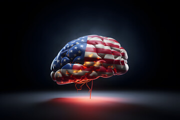 The brain is a human organ painted in the usa american flag, a symbol of the great minds of the nation. - obrazy, fototapety, plakaty