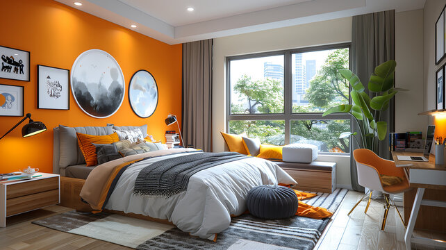 Children's bedroom with bright accents for a playful touch