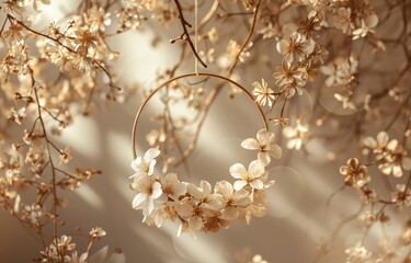 Fototapeta premium big hanging floral halo ring, backdrop background