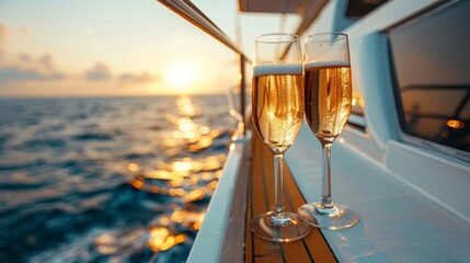 Friends enjoying champagne on a yacht, sailing the sea and having a blast.