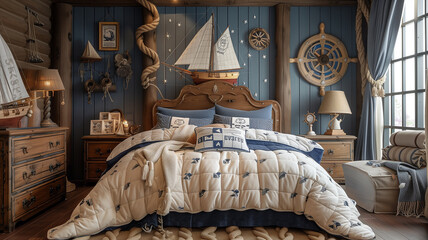 Transform your child's bedroom into oceanic retreat with maritime decor and soothing hues - obrazy, fototapety, plakaty