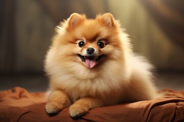 Animated Pomeranian dog cooling off. Cute puppy domestic pet. Generate ai