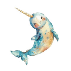 cute narwhal vector illustration in watercolour style