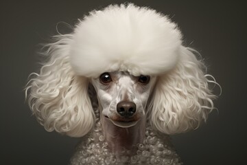 Energetic Poodle dog. White breed pet. Generate Ai