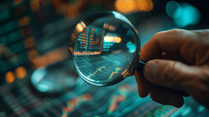 a person looks through the magnifying glass and finds the solution to the strategy