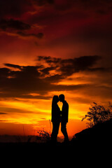 A couple in love at sunset. AI Generated