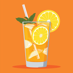 Vector orange juice healthy drink in glass and citrus fruit is isolated in the background