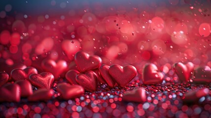 Red Hearts and Sparkles Background, vibrant background filled with red hearts and sparkles, evoking feelings of love and celebration. Perfect for Valentine's Day themes and romantic occasions