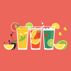 Vector orange juice healthy drink in glass and citrus fruit is isolated in the background