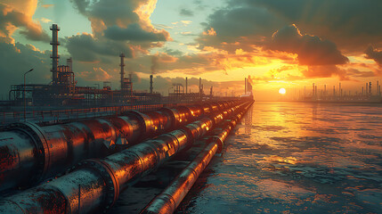 main gas and oil pipelines, large factories
 - obrazy, fototapety, plakaty