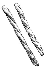 Homemade baguette, hand drawn sketch, vector illustration  - 755013290
