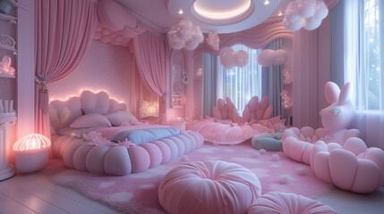 The princess-themed room enchants with its regal decor fit for royalty - obrazy, fototapety, plakaty