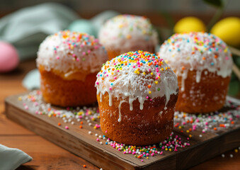 Easter cupcakes decorated with sugar sprinkles.