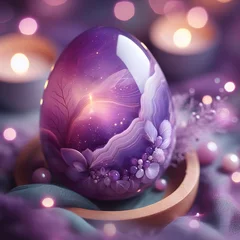 Poster Im Rahmen Purple and lilac agate stone in the egg shape © mizazney