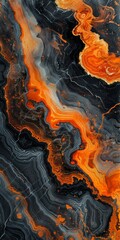 Orange and black marbled texture with fluid patterns.
dark orange and dark gray swirls on a black marble, 