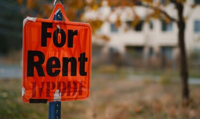 For Rent sign displayed in front of a spacious house with a fenced backyard