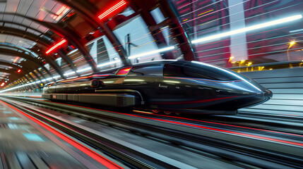 Futuristic hyperloop train overtaking with rear curtain sync for dynamic effect - obrazy, fototapety, plakaty