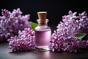 Obraz na płótnie Canvas Photo unique and aromatic lilac fragrance in vial. blooming lilac scent photography