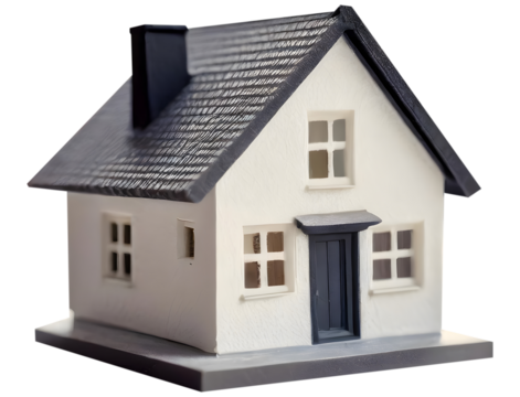 Miniature house is a symbol of mortgage and home ownership on blurred background.