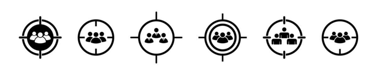 Set of target audience vector icons. Centric consumer or buyer. Find target client. Search customer.