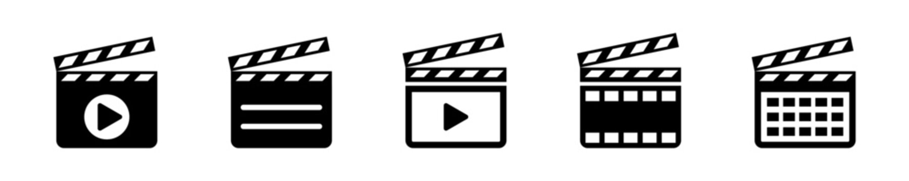 Set of film clapper vector icons. Movie or cinema clapperboard. Film production. Vector 10 Eps.