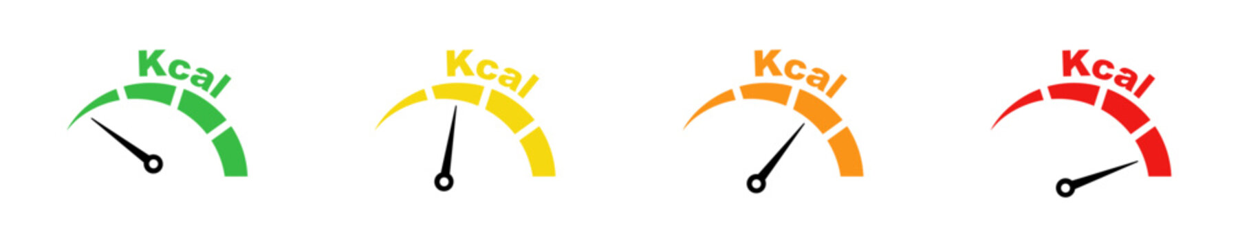 Set of Kilocalories (kcal) icons with fat burn. Indicator burn fat from low to high. Scale with loss calorie.