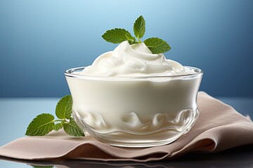 fresh yogurt in a minimalist style, healthy snack for breakfast - 755016423