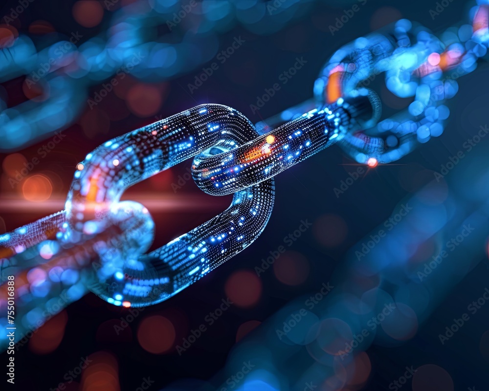 Poster digital blockchain technology concept with glowing chains a detailed digital image portraying the se