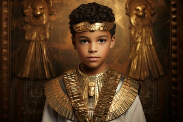 Youthful Portrait of young tutankhamun. Religion golden. Fictional person. Generate Ai