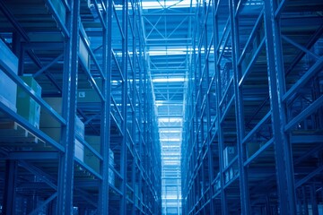 empty huge distribution warehouse with high shelves and pallet, Modern high rack warehouse
