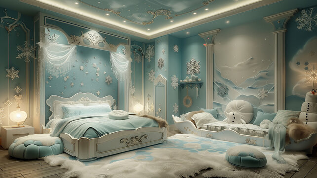 Ignite your child's imagination with a Frozen-themed bedroom adorned with Elsa and Anna wall murals