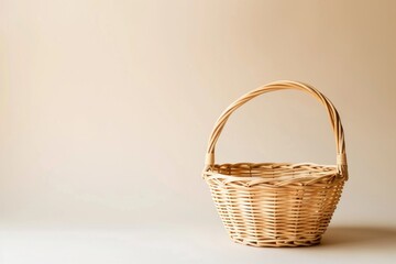 Empty Wicker Basket. Isolated Brown and White Basket with Copy Space for Picnic / Craft / Wood / Container Design