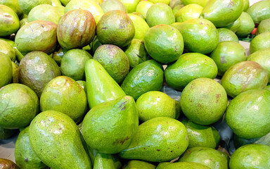 Fresh avocado fruits display case at the traditional market