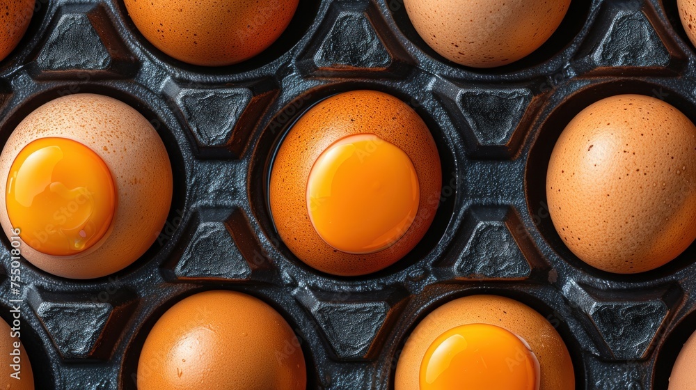 Poster a group of eggs in a carton with one egg in the middle of the carton and one egg in the middle of th