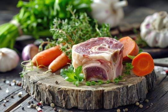 Fresh Beef Bone with Herbs and Vegetables for Making Clear and Flavorful Broths and Stocks