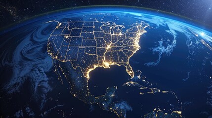 planet earth at night from space showing north america