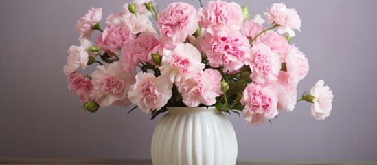 Naklejka na ściany i meble An artfully arranged bouquet of pink artificial flowers rests inside a vase on the table, creating a beautiful display of floral art and craftsmanship