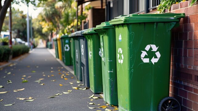 Green Recycling Bin for Waste and Rubbish Reusing Outdoors in Melbourne, Australia