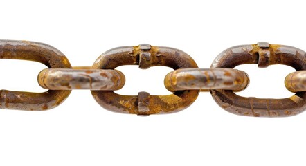 Isolated Chain. Shiny Metal Link with Golden Lock and Steel Connection on White Background
