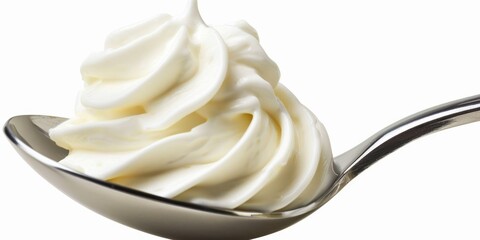 Isolated Sour Cream in Spoon. Delicious Creamy Sauce for Desserts & Dishes on White Background