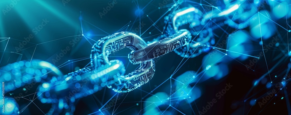 Poster panoramic view of a digital blockchain network a wide-angle shot highlights the intricate pattern an