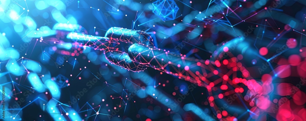 Poster futuristic blockchain network with glowing connections