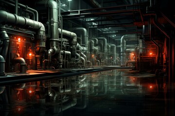 Efficient Power factory. Station boiler pipeline. Generate ai