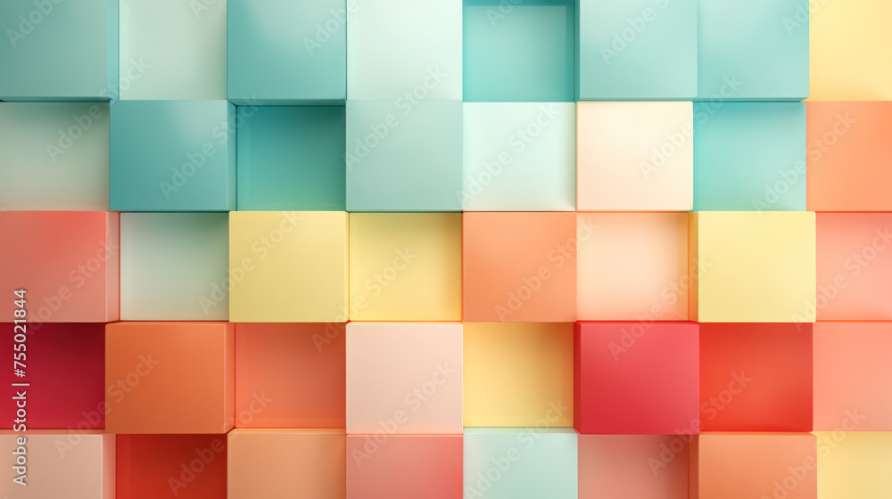 Poster geometric abstract design: a bright and colorful square cube wall.
