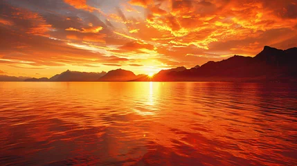 Foto op Plexiglas A breathtaking sunset over a calm sea_framed © Asad