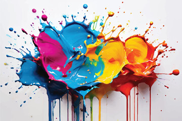 Paint splashes. Background with splashes of color paint. vibrant splash of paint. solitary design piece set against a clear backdrop. Paint splattering in many colors. vibrant splash of paint.