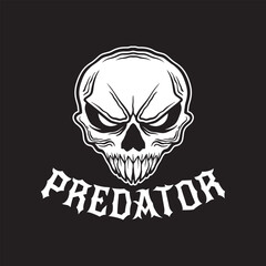 predator skull art black and white hand drawn illustration vector
